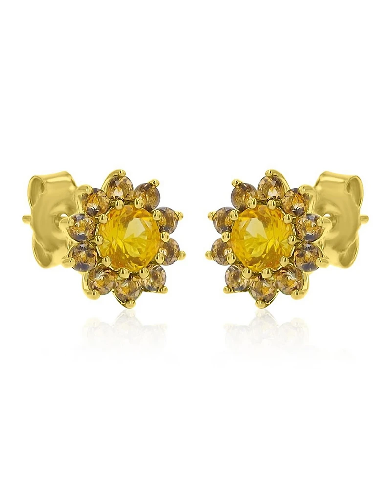 Macy's Citrine and Smokey Flower Stud Earrings in 14k Yellow Gold Over Sterling Silver