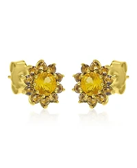 Macy's Citrine and Smokey Flower Stud Earrings in 14k Yellow Gold Over Sterling Silver