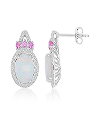 Macy's Created Opal, Pink Sapphire & White Sapphire Earrings in Rhodium Over Sterling Silver