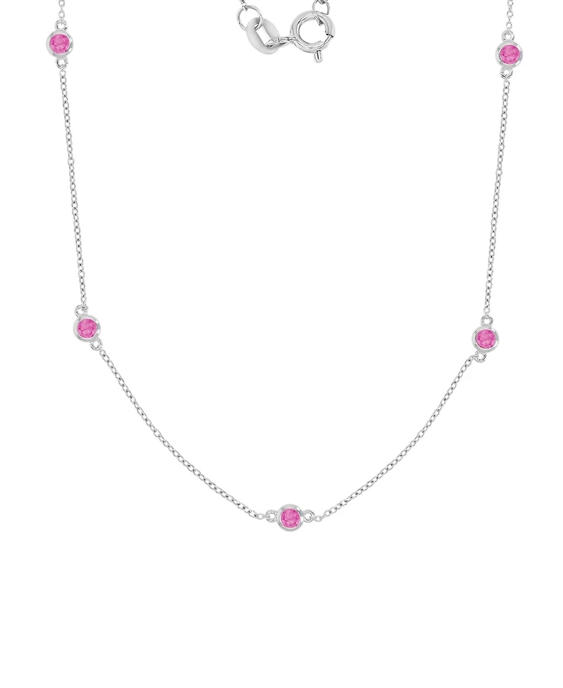 Macy's Pink Sapphire Station Necklace in Rhodium Over Sterling Silver