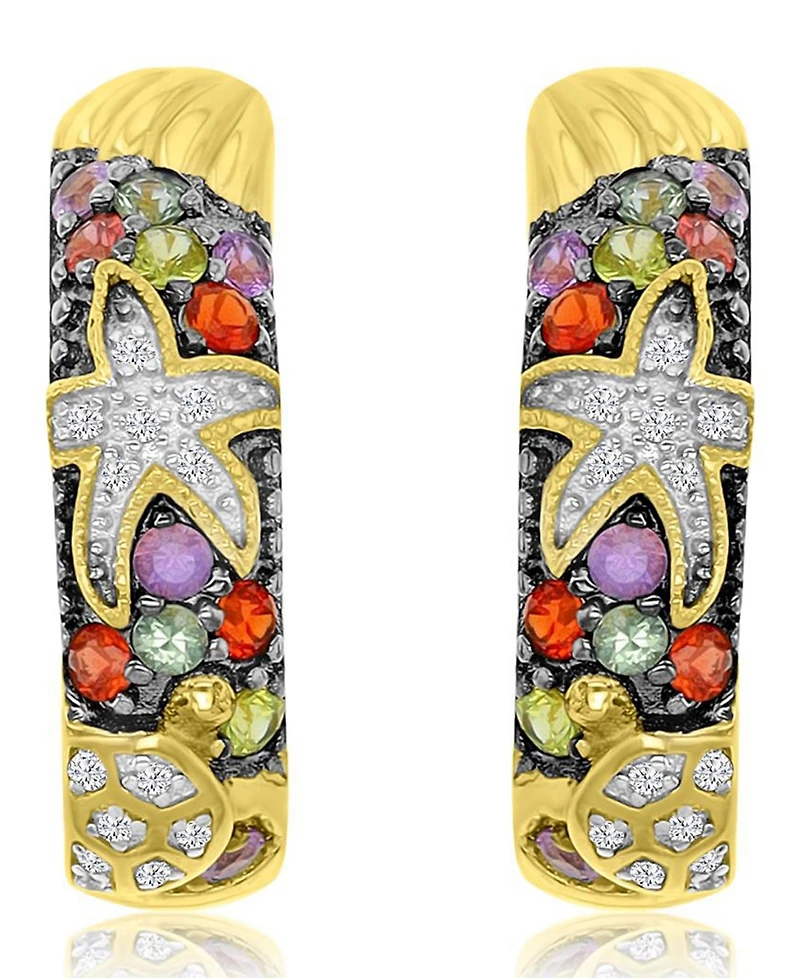 Macy's Starfish & Sea Turtle Huggie Earrings in 14k Yellow Gold Over Sterling Silver