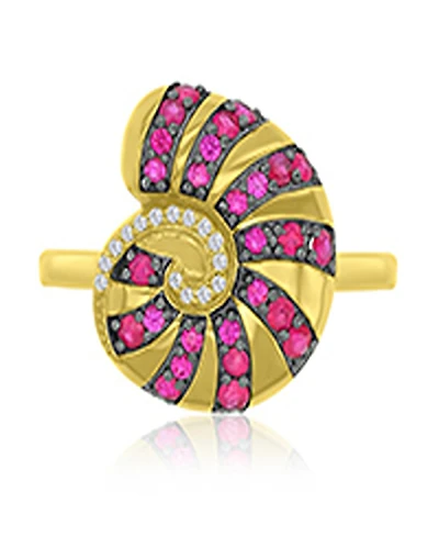 Macy's Diamond Accent & Created Ruby Conch Ring in 14k Yellow Gold Over Sterling Silver