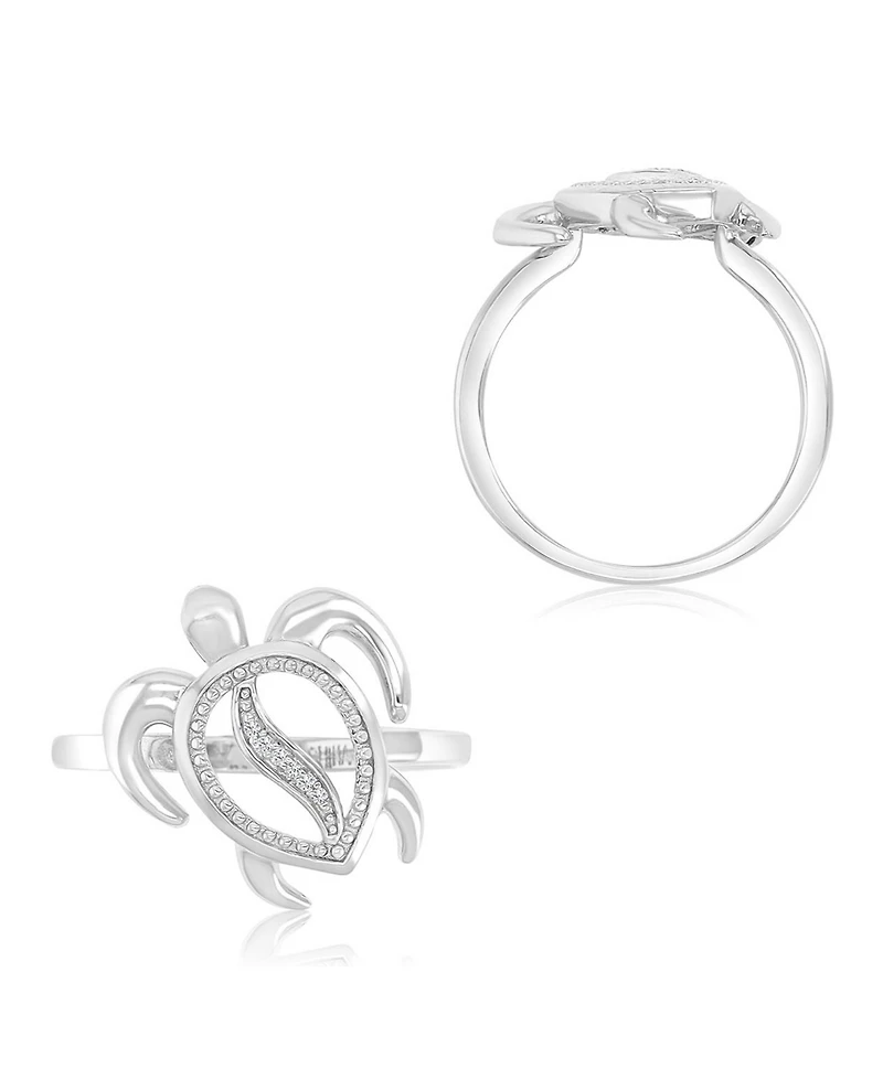 Macy's Diamond Accent Sea Turtle Ring Rhodium Over Sterling Silver