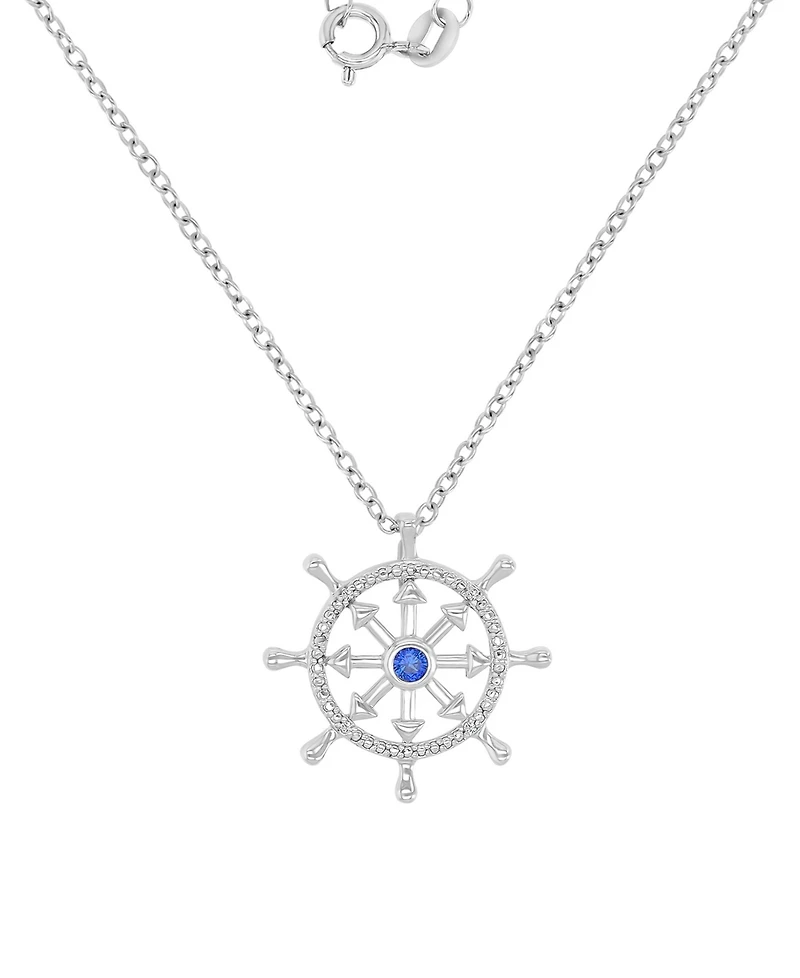 Macy's Diamond Accent & Created Blue Sapphire Rudder Necklace in Rhodium Over Sterling Silver