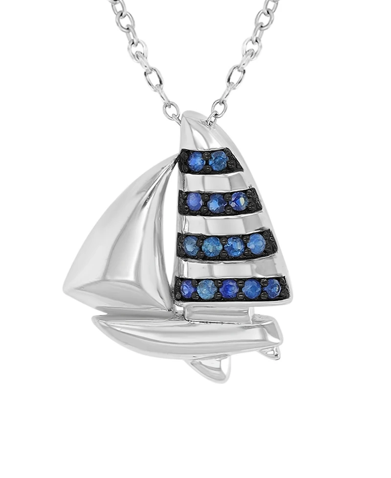 Macy's Created Blue Sapphire Ship Necklace in Rhodium Over Sterling Silver