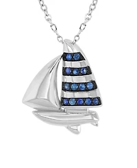 Macy's Created Blue Sapphire Ship Necklace in Rhodium Over Sterling Silver