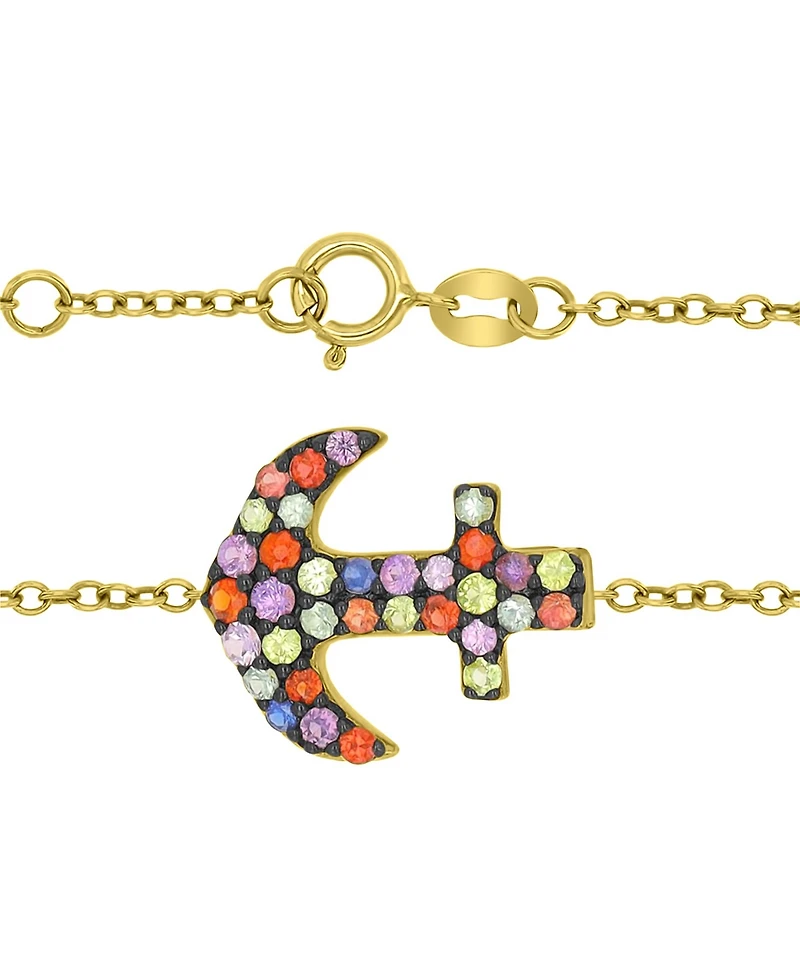 Macy's Multi-Color Sapphire Anchor Bracelet in 14k Yellow Gold Over Sterling Silver