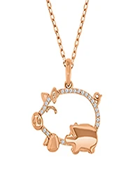 Macy's Created White Sapphire Mom and Baby Pigs Necklace in 14k Rose Gold Over Sterling Silver