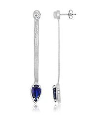 Macy's Created White Sapphire and Created Blue Sapphire Herringbone Chain Dangling Earrings in Rhodium Over Sterling Silver