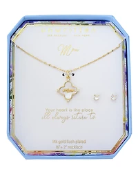 Unwritten Cubic Zirconia and Mother of Pearl Mom Clover Pendant Necklace with Earring Set