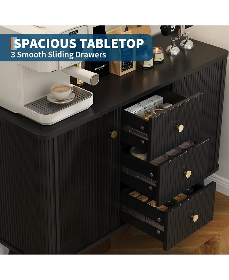 gaomon 47" Modern Fluted Sideboard Buffet Cabinet with 3 Drawers, Slim Kitchen Storage Cabinet, Wood Coffee Bar Station for Dining Room Living Ro