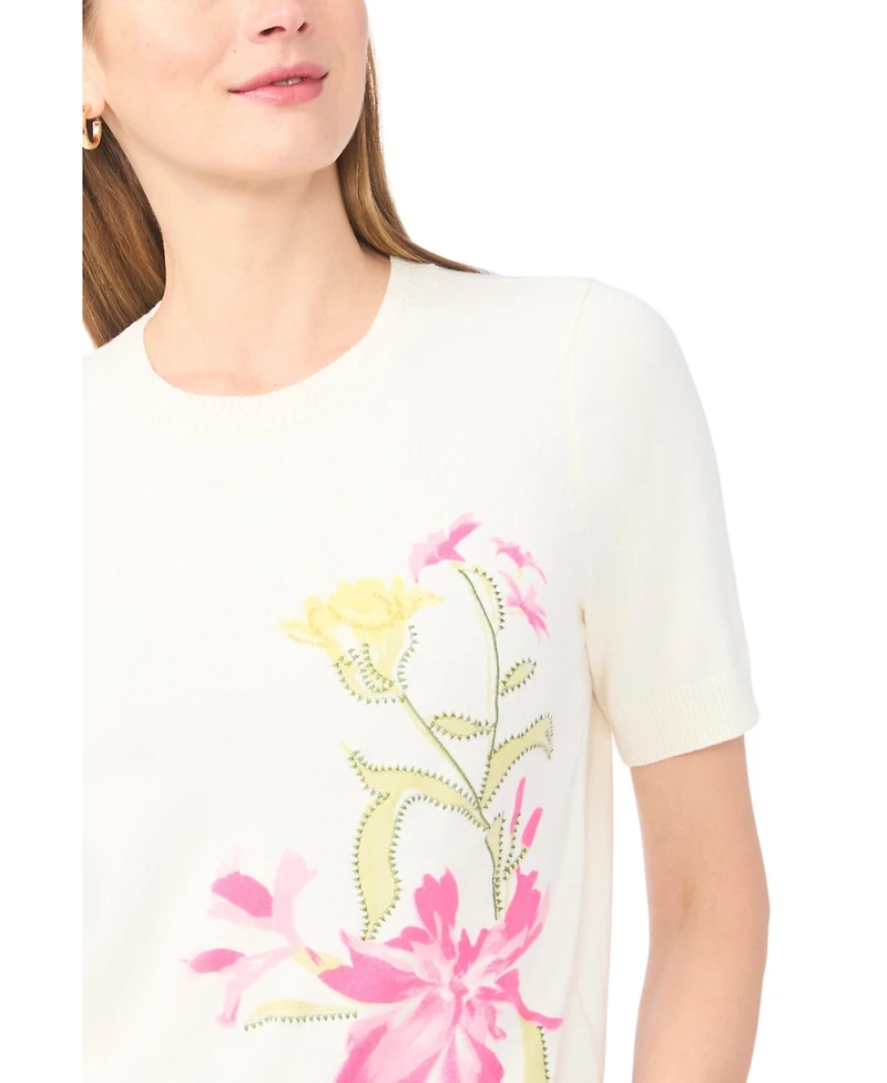 Vince Camuto Women's Printed Short-Sleeve Sweater