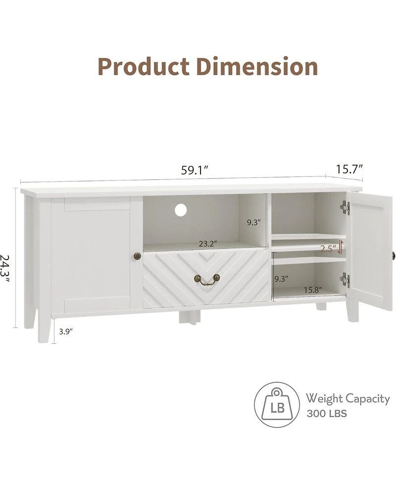 gaomon Entertainment Center for 65 Inch Tv, Tv Stand with Led Lights for Living Room, Tv Console Table with 2 Storage and 1 Drawer, Television Stands