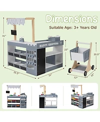 Mecale Wooden Kids Grocery Store Playset Pretend Supermarket with Shopping Cart