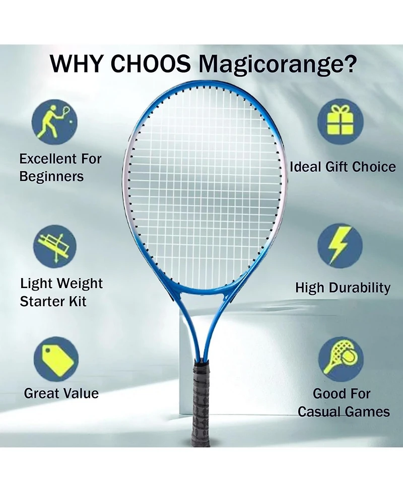 Magicorange Tennis Racket Set for Adults 2 Players Includes 27 Inch Racquets 4 Tennis Balls Solo Trainer 3 Overgrips and Portable Bag