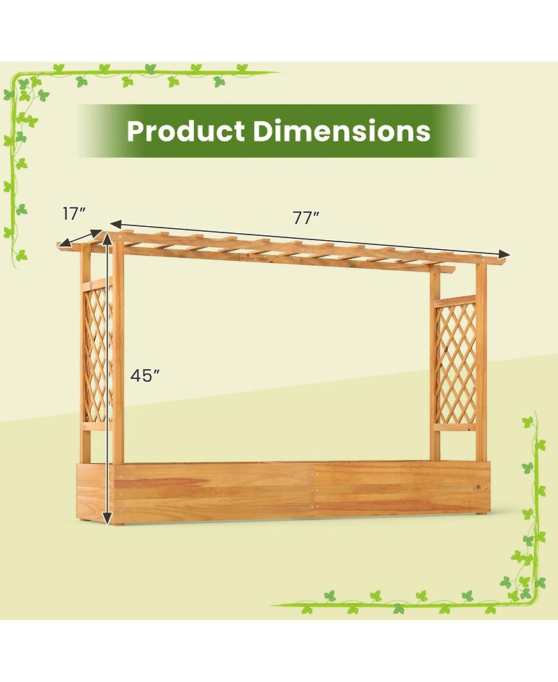 Slickblue Outdoor 45 Inch Wooden Raised Planter Bed with Trellis