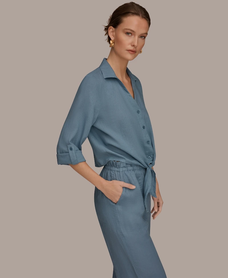 Donna Karan Weekend Women's Roll-Tab Sleeve Tie-Front Blouse