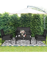 Gymax Set Of 4 Outdoor Patio Rattan Furniture Set Cushioned Sofa Coffee Table Garden Deck