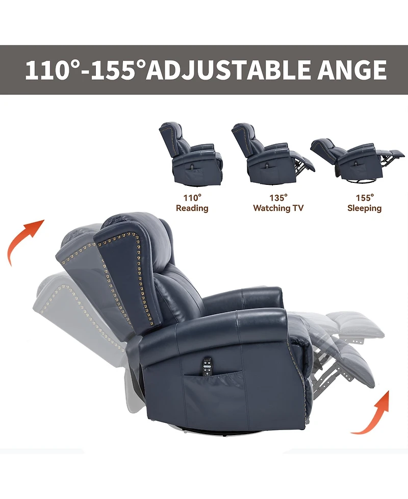 Clihome Heat Massage Manual Recliner Chair with Rocker and Swivel Genuine Leather for Living Room