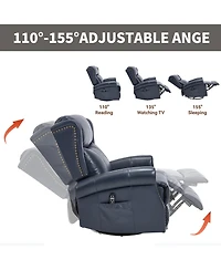 Clihome Heat Massage Manual Recliner Chair with Rocker and Swivel Genuine Leather for Living Room