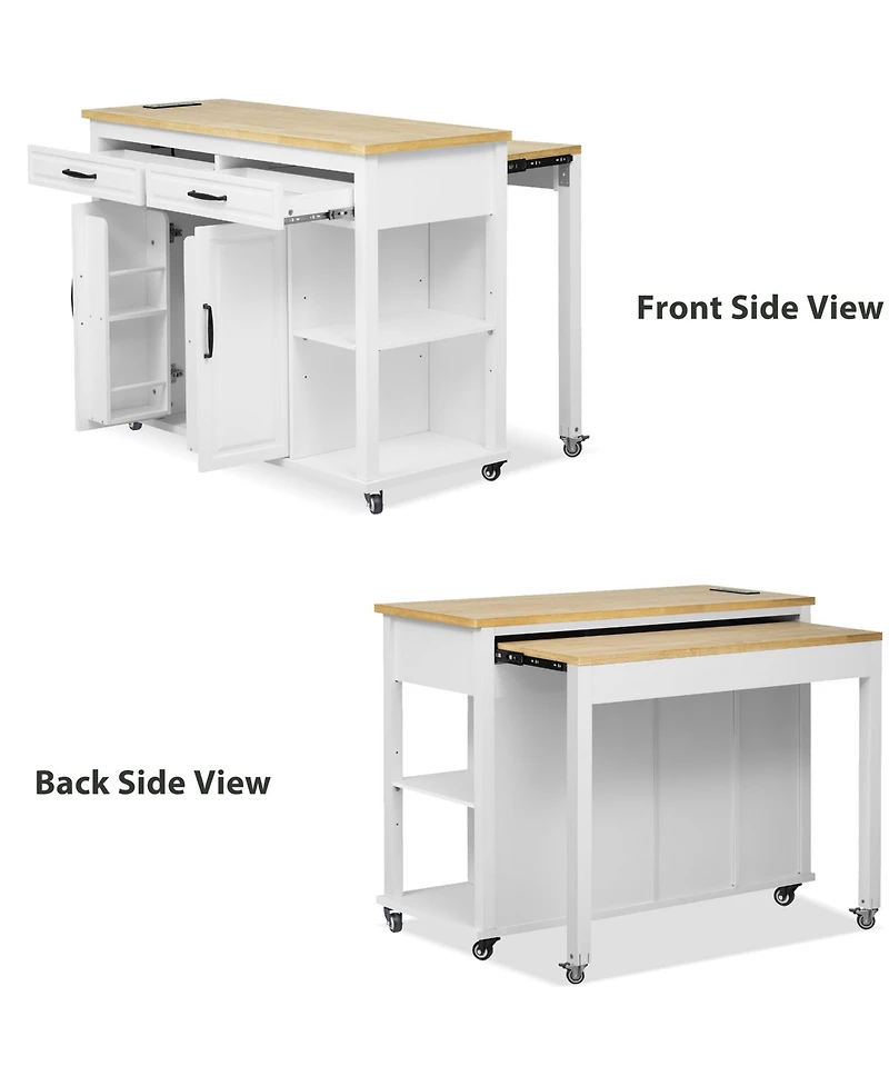 Clihome Kitchen Island with Extendable Table, 47.2"×19.7" Mobile Kitchen Island Cart