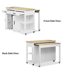 Clihome Kitchen Island with Extendable Table, 47.2"×19.7" Mobile Kitchen Island Cart