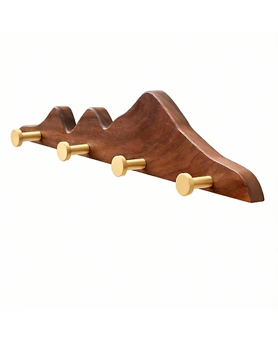 Yigii North American Walnut Decorative Wall Coat Rack with Brass Hooks