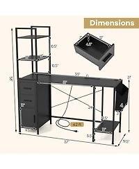 Mecale Computer Desk with Led Lights and Power Outlets, Open Shelves Home Office Desk