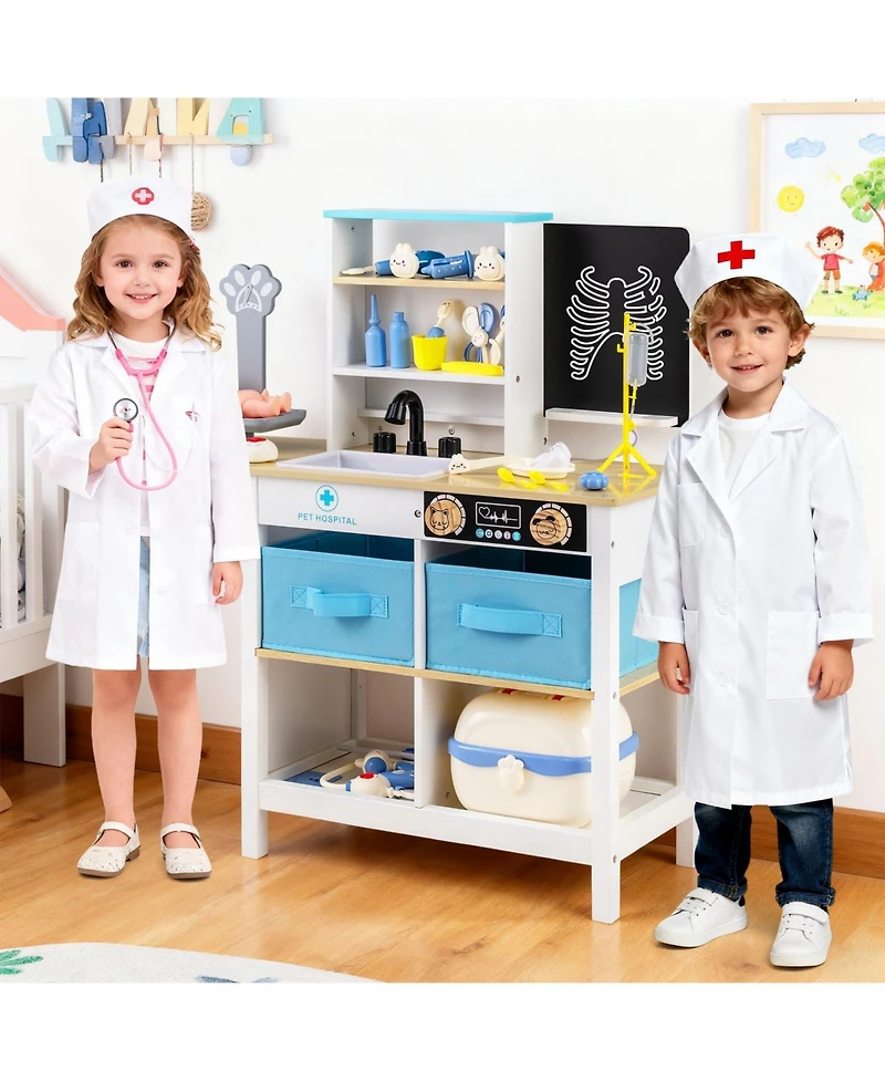 Mecale Wooden Play Doctor Office Medical Center Toy Set with Blackboard