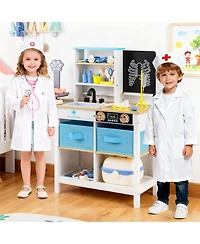 Mecale Wooden Play Doctor Office Medical Center Toy Set with Blackboard