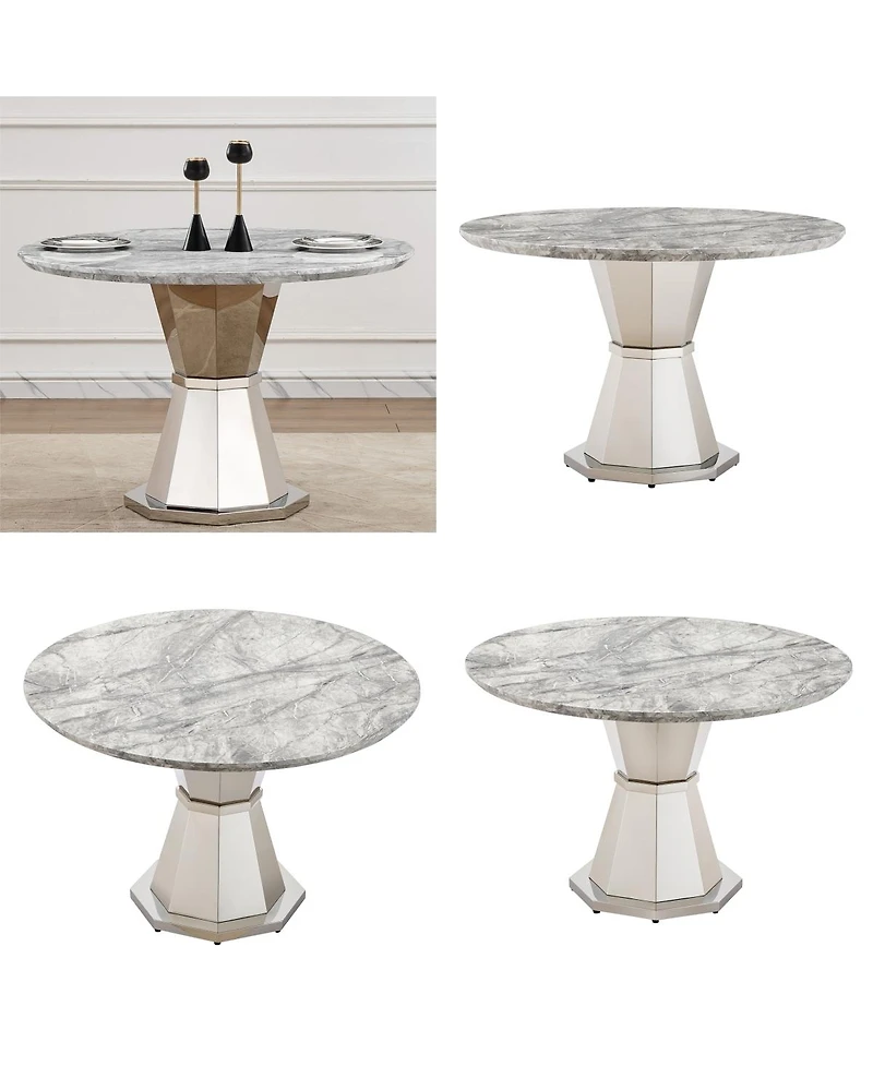 Streamdale Furniture Round Marble Dining Table with Stainless Steel Base
