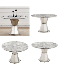 Streamdale Furniture Round Marble Dining Table with Stainless Steel Base