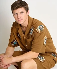 Scotch Soda Mens Embroidered Regular Fit Short Sleeve Shirt Matched With The Embroidered Wide Fit Bermuda Shorts