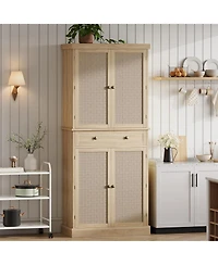 gaomon 72" Wooden Tall Pantry Cabinet, Kitchen Pantry Storage Cabinets with 4 Door & 4 Adjustable Shelves and a Drawer, Farmhouse Pantry Storage