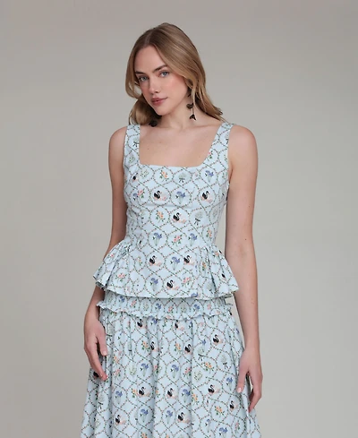 Avec Les Filles Women's Square Neck Zippered Top