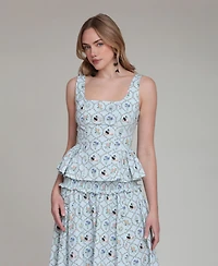 Avec Les Filles Women's Square Neck Zippered Top