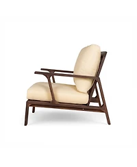 Clihome Patio Accent Chair 27.6" Wood Outdoor Lounge for Patios, Gardens, Beige Cushion