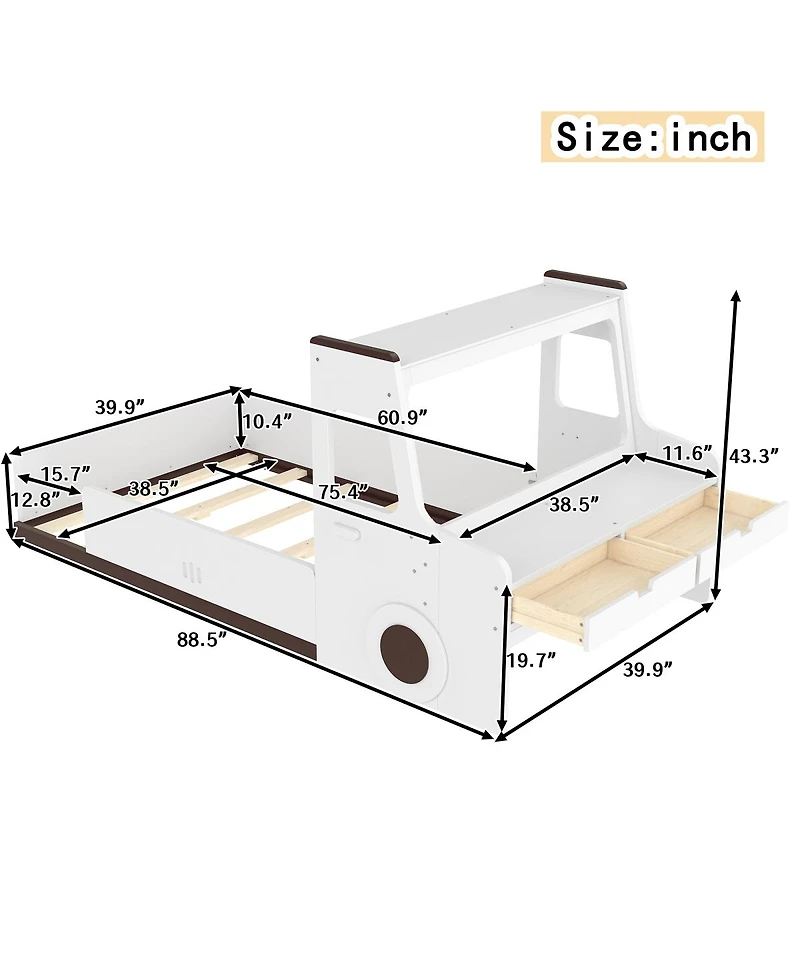 Streamdale Furniture Car-Shape Floor Bed with Storage, Window & Desk, Twin Size