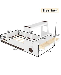Streamdale Furniture Car-Shape Floor Bed with Storage, Window & Desk, Twin Size