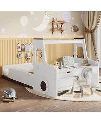 Streamdale Furniture Car-Shape Floor Bed with Storage, Window & Desk, Twin Size