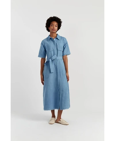 Chinti & Parker Women's Linen-Blend Scallop Shirt Dress