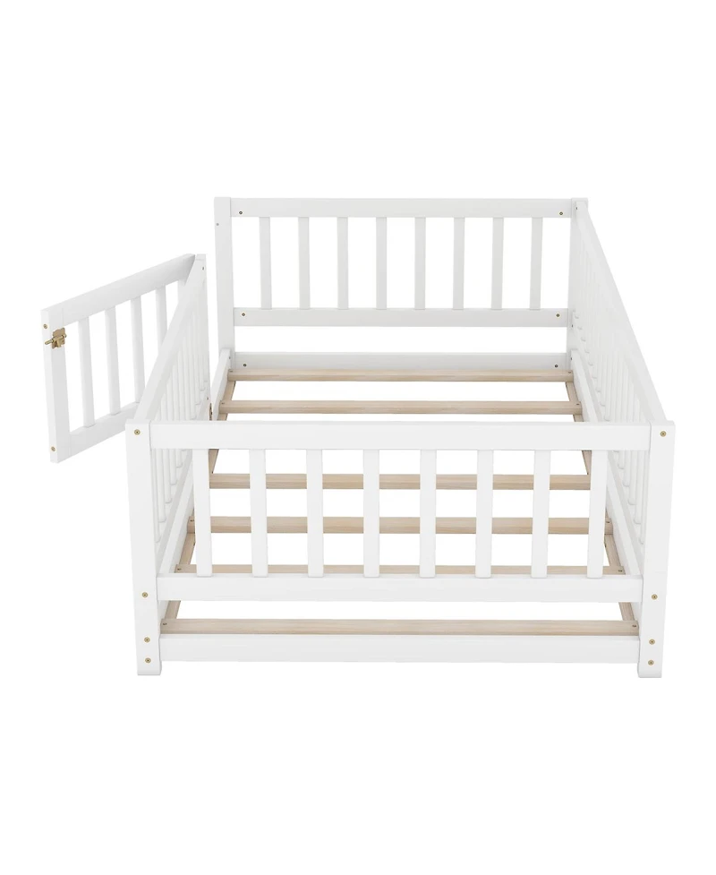 Streamdale Furniture Twin Size Montessori Floor Bed with Fence and Door