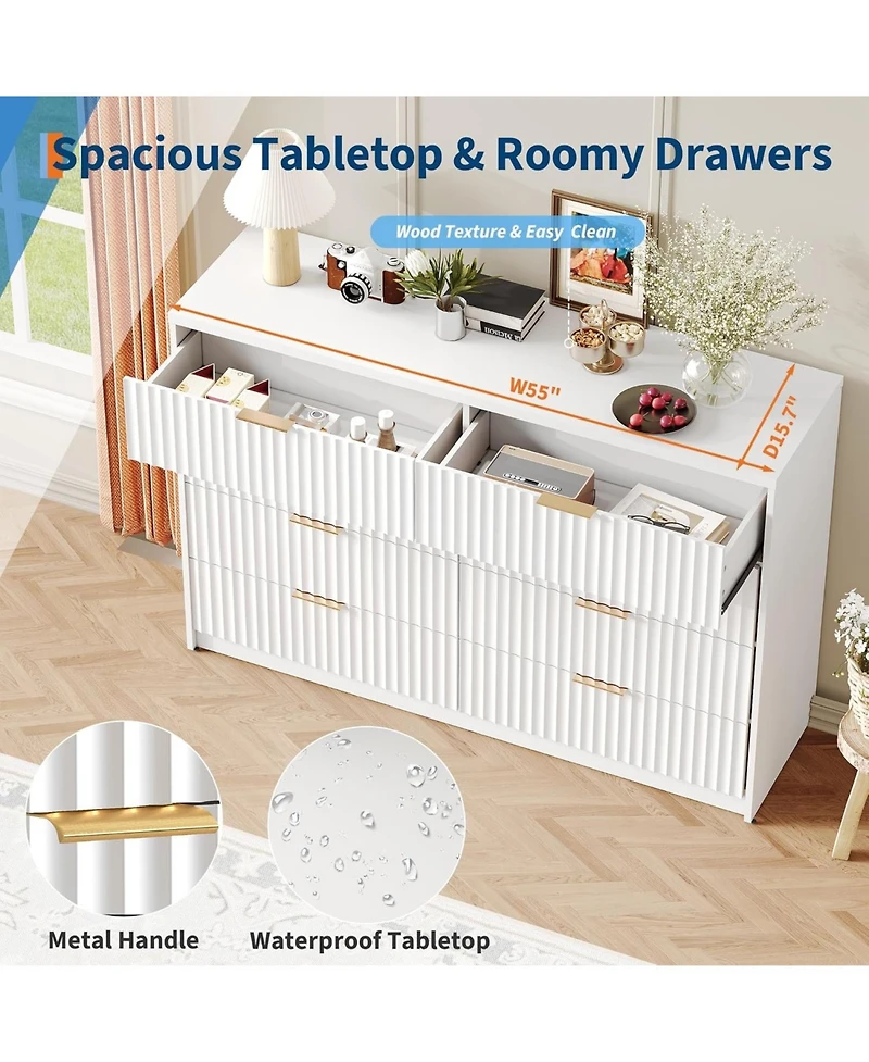 gaomon Fluted Dresser for Bedroom, 8 Drawer Double Dresser, Large Capacity & Anti-Tip