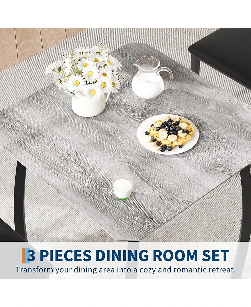 gaomon 3 Piece Dining Table Set for 2, Small Kitchen with 2 Upholstered Chairs and Metal Frame & Wood Tabletop