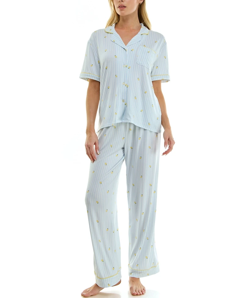 Jaclyn Intimates Women's Notch Collared Top and Pajama Pants, 2-Piece Set