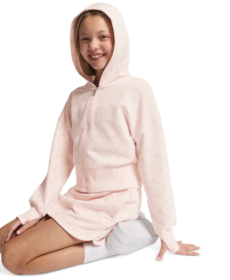 Calvin Klein Girls' 7-16 Flocked Zip-Front Hoodie