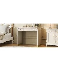Streamdale Furniture Classic Wood Vanity Desk with Flip Mirror & 2 Drawers, Champagne