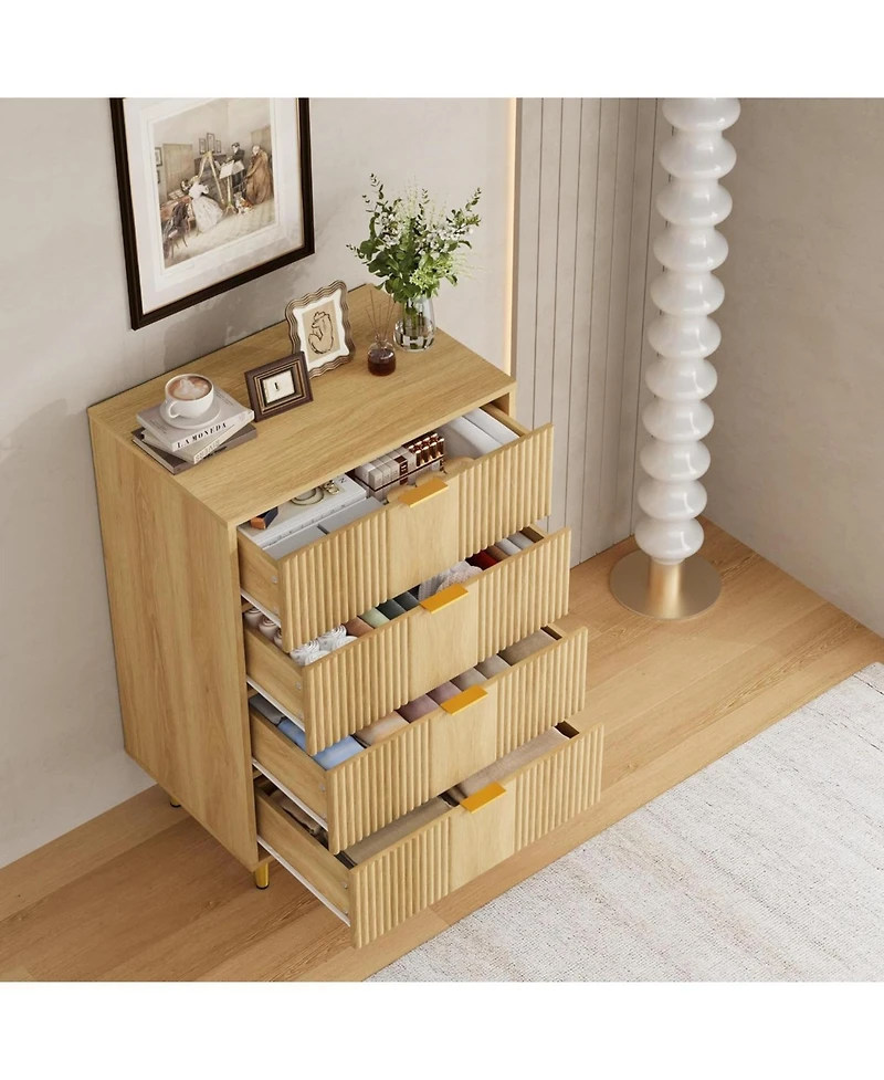 Gaomon Fluted Dresser for Bedroom with 4 Drawers, 36 Tall Modern Chest of Drawers with Metal Handle, Wooden Closet Clothes Storage Organizer