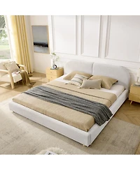 Streamdale Furniture King Size Beige Upholstered Bed Frame with Curved Headboard