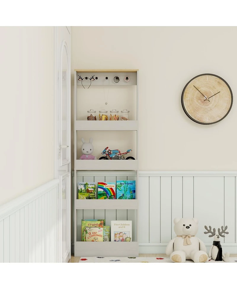 Streamdale Furniture Behind The Door 69" Bookcase with 4 Shelves, 5 Hooks